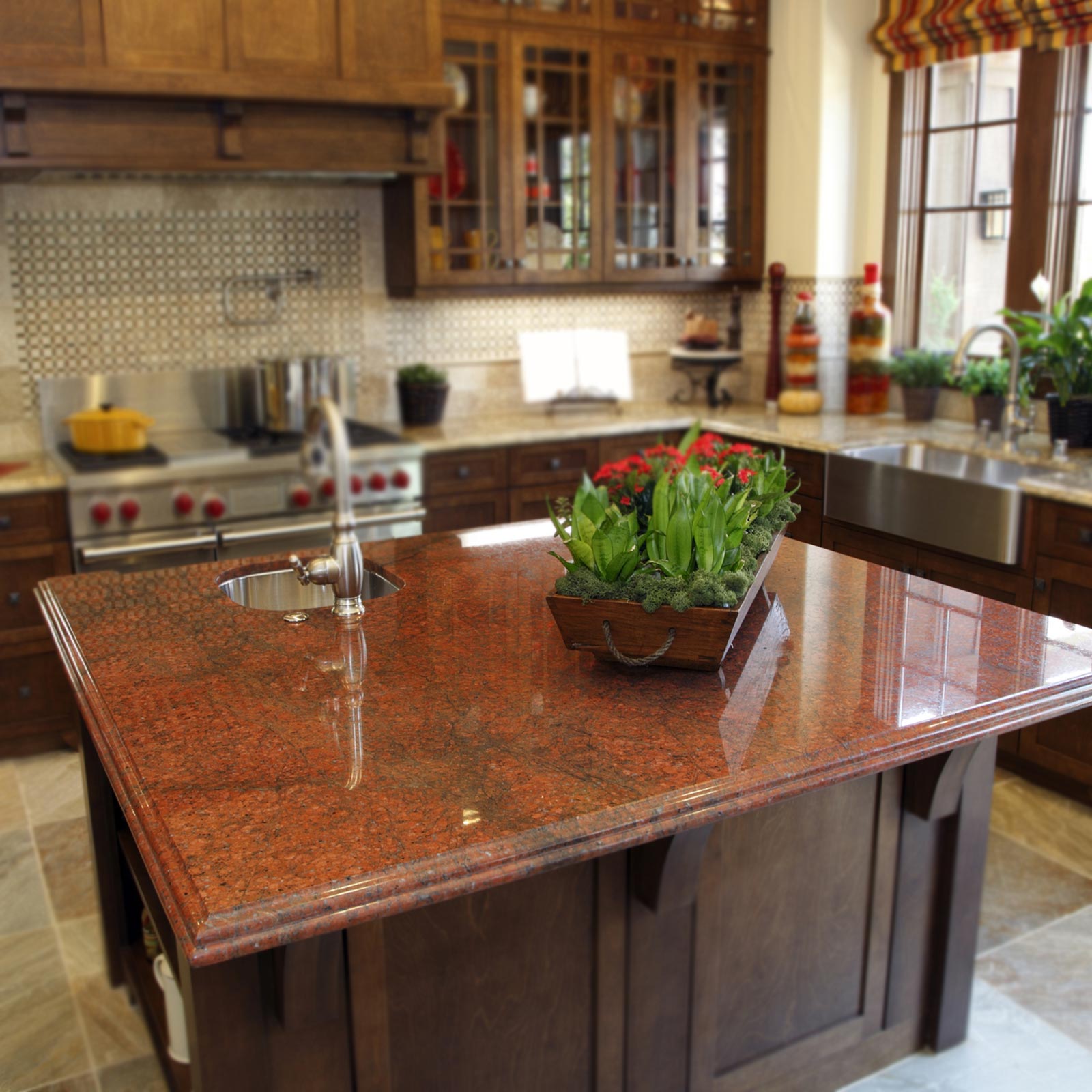 Red multicolor granite countertop